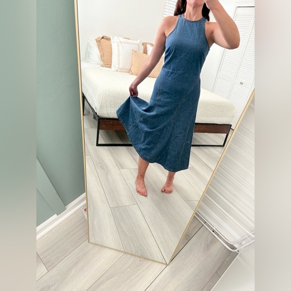 Future Collective Racerback Denim Midi A-Line Dress Medium Wash | 4 - Picture 6 of 16